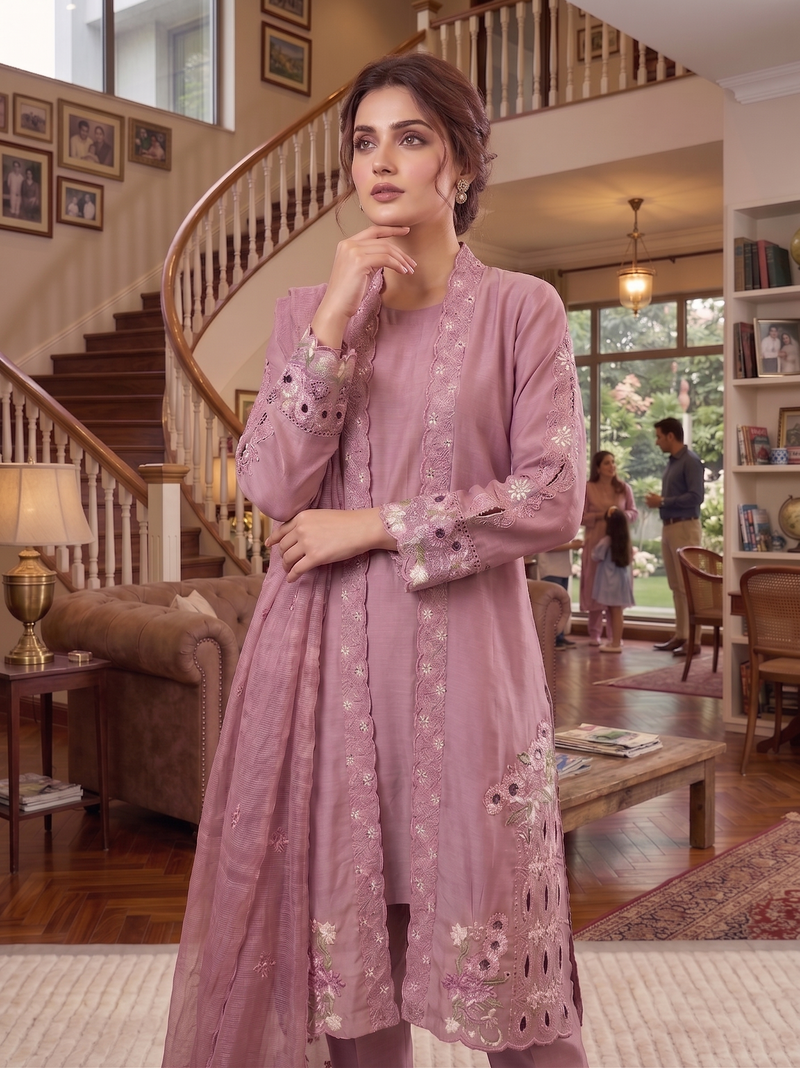 This Pakistani Suits Is One Of The Trending Dasti Pink Suit Cristal Viscous In This You Get Coty Which Give More Attractive Look In Any Occasion (Copy)