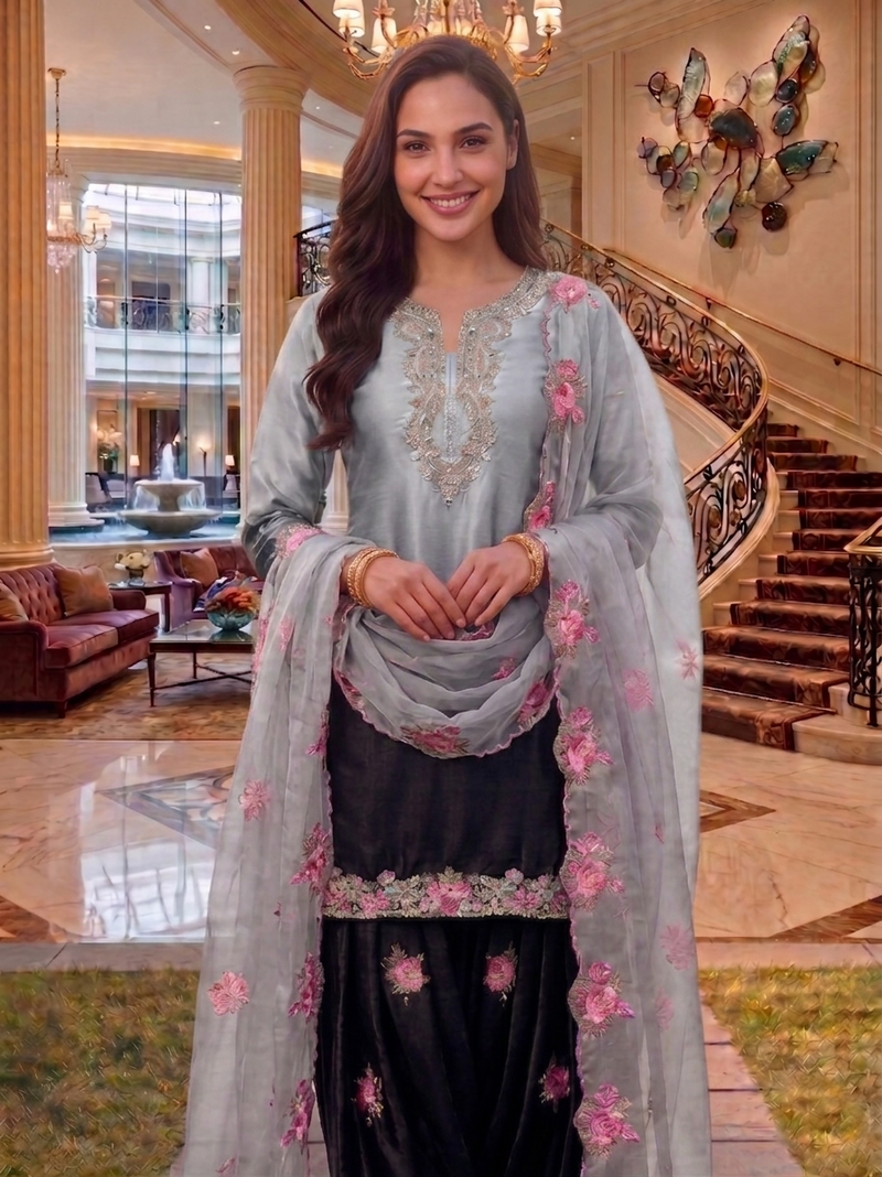 Hoor Tex Instagram Viral farshi salwar ready in shaded grey colour