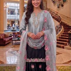 Hoor Tex Instagram Viral farshi salwar ready in shaded grey colour