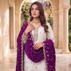 Trending Fabric Heavy Jimmy Choo With Contrast Wine Plazo & Dupatta In Different Embroidery Work