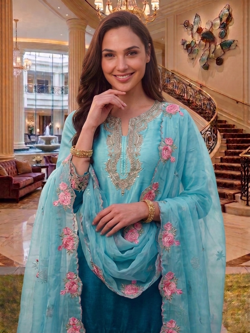 Hoor Tex Instagram Viral farshi salwar ready in shaded sky blue colour