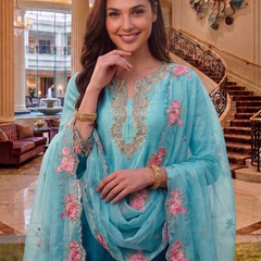 Hoor Tex Instagram Viral farshi salwar ready in shaded sky blue colour