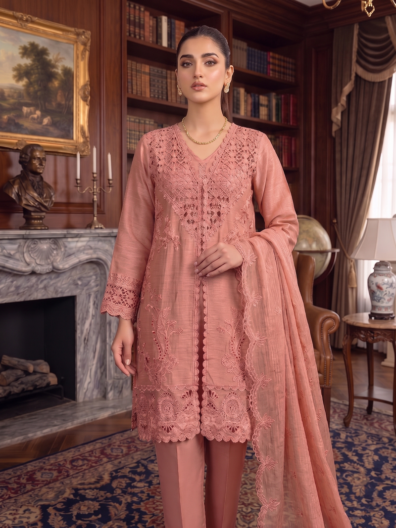 Pakistani Suit Is Perfect For Any Occasion Peach Heavy Chiffon With Elegant Coty With Full Of Embroidery Work