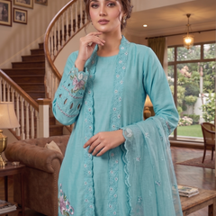 This Pakistani Suits Is One Of The Trending Sky Blue Suit Cristal Viscous In This You Get Coty Which Give More Attractive Look In Any Occasion (Copy) (Copy)