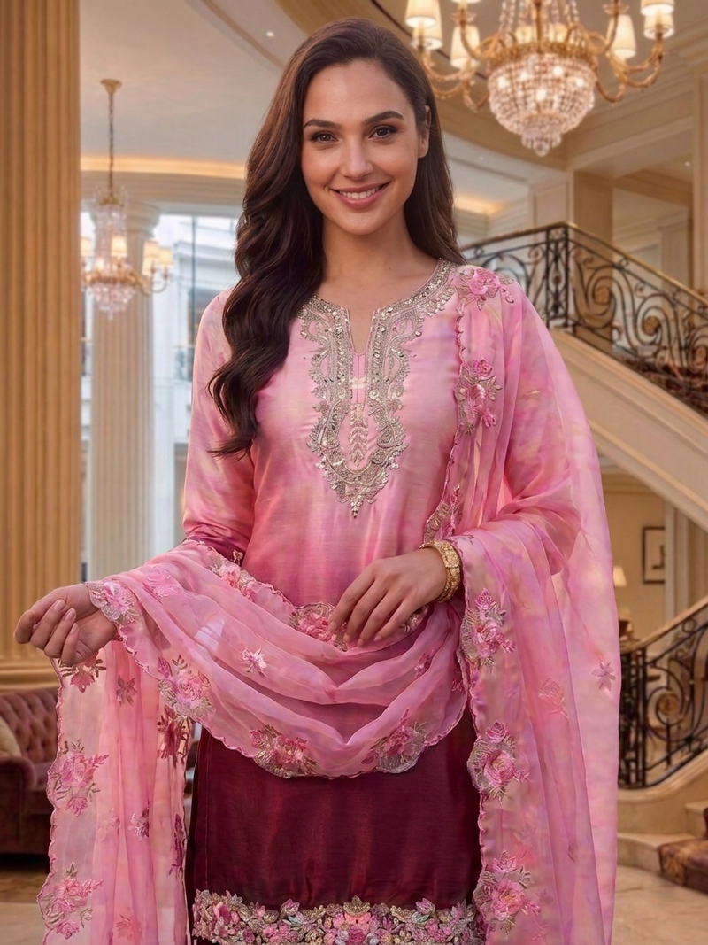Hoor Tex Instagram Viral farshi salwar ready in shaded peach colour