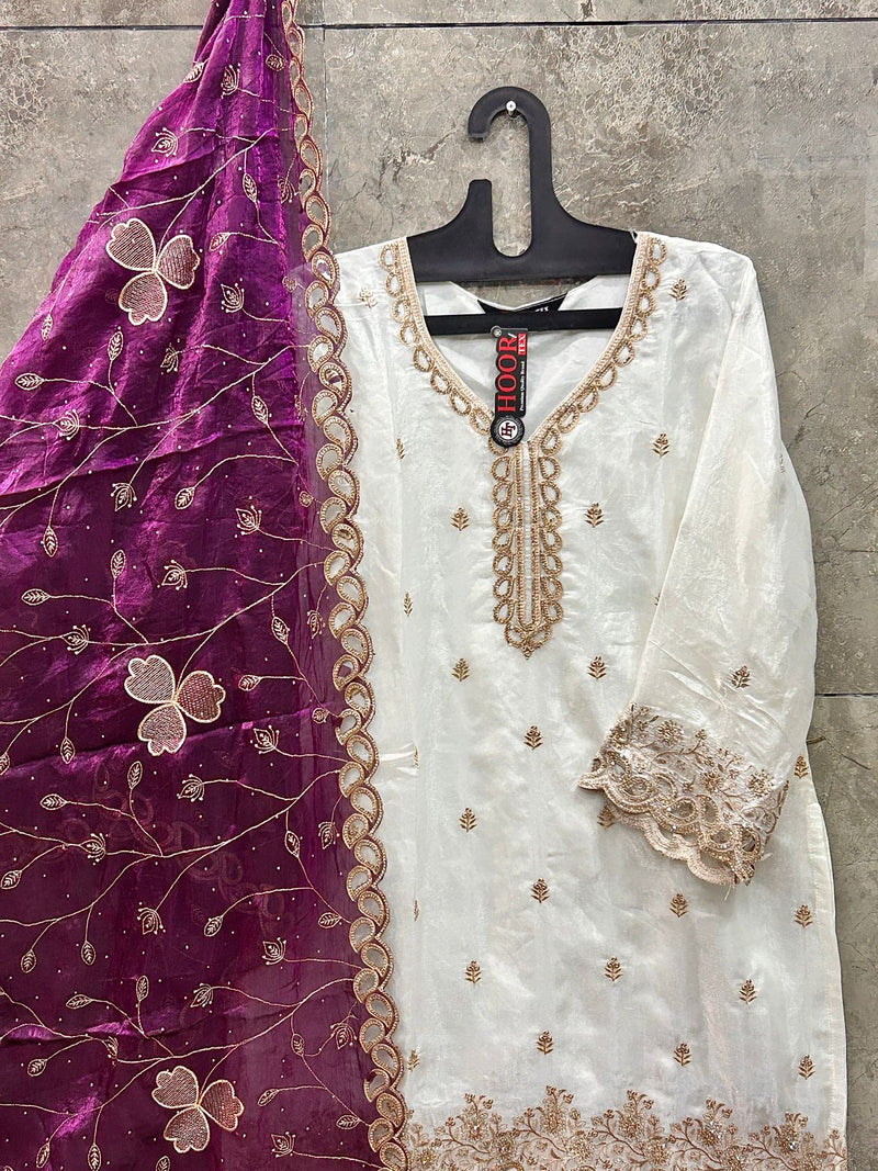 Trending Fabric Heavy Jimmy Choo With Contrast Wine Plazo & Dupatta In Different Embroidery Work