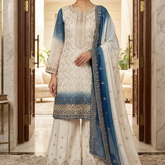 Hoor Tex Launch Bridal Suits In Simar Padding Including Shaded Style Blue In Russian Plazo
