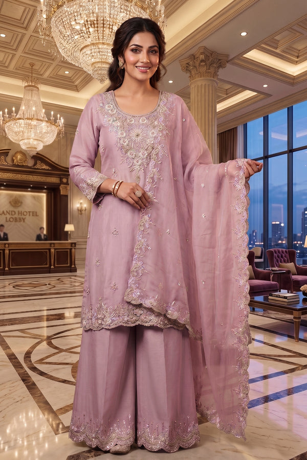 Heavy Pakistani Suit In Alfa Chiffon With Full Of Hand Work In Pink