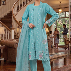 This Pakistani Suits Is One Of The Trending Sky Blue Suit Cristal Viscous In This You Get Coty Which Give More Attractive Look In Any Occasion (Copy) (Copy)