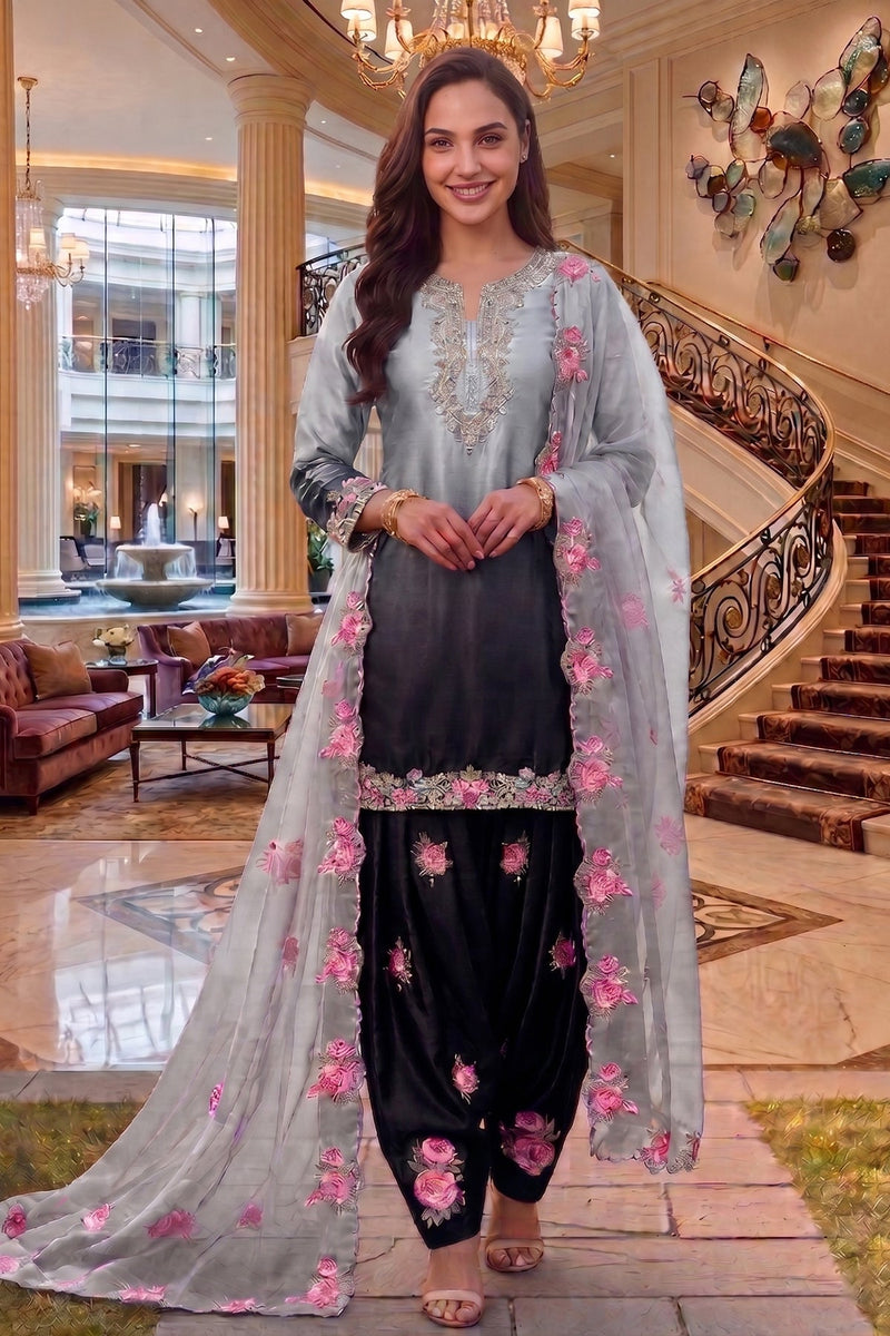 Hoor Tex Instagram Viral farshi salwar ready in shaded grey colour