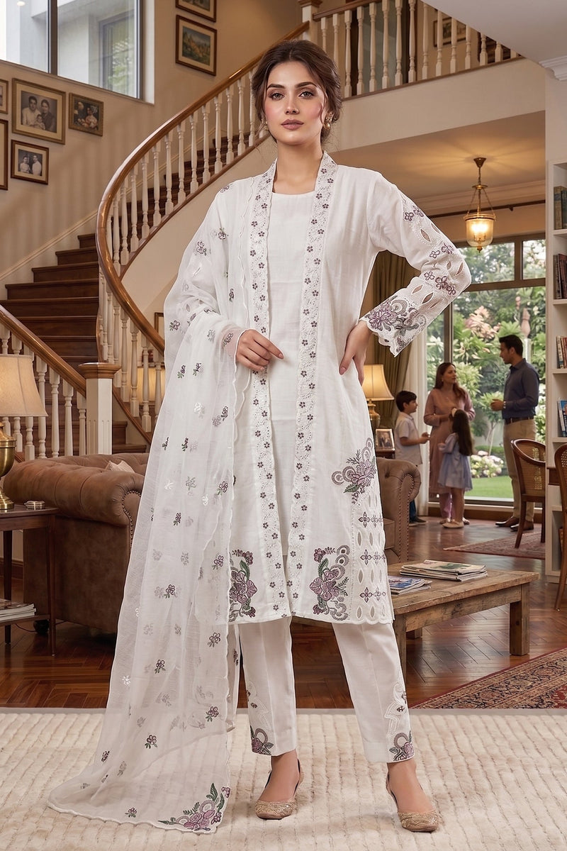 This Pakistani Suits Is One Of The Trending White Suit Cristal Viscous In This You Get Coty Which Give More Attractive Look In Any Occasion