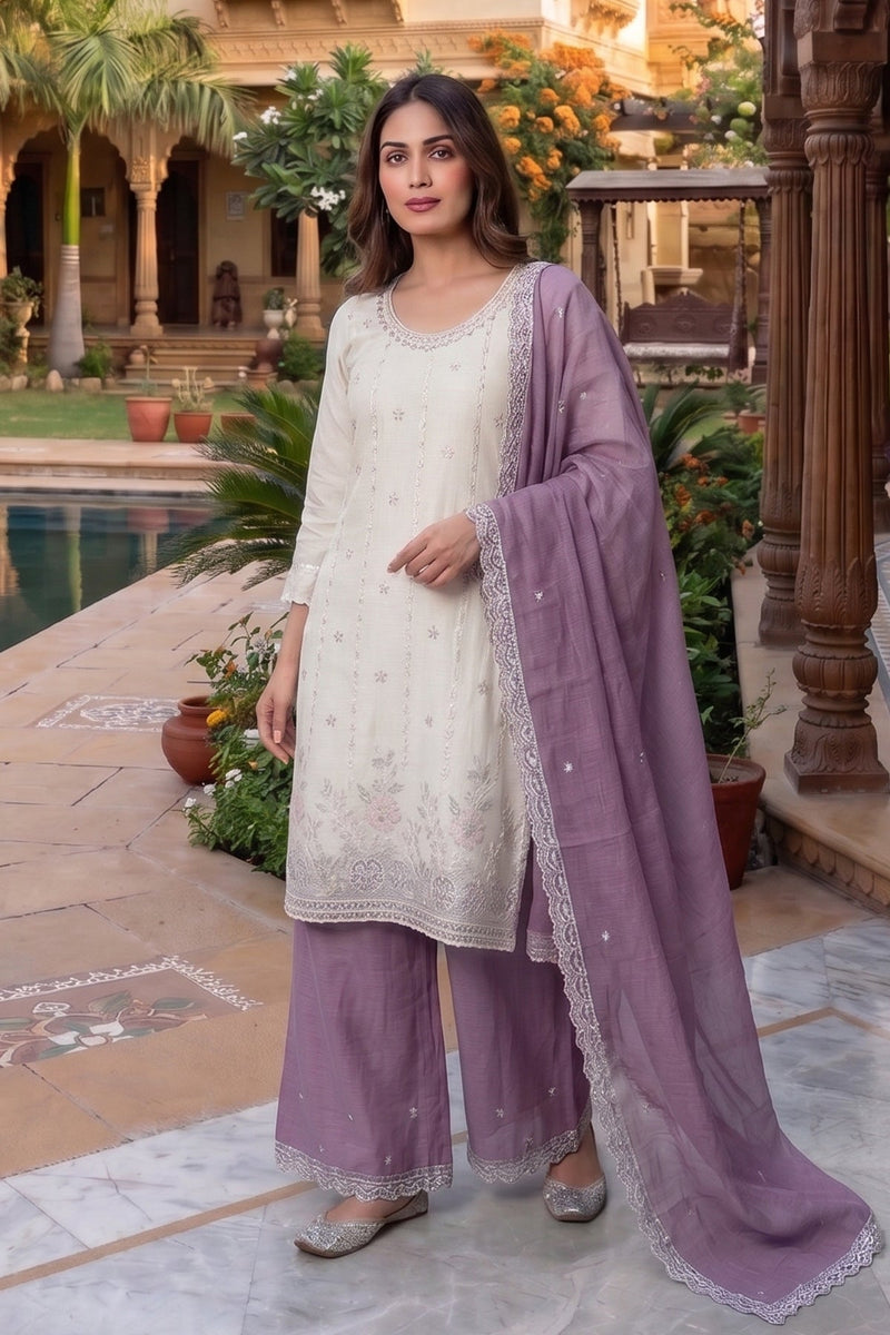 Latest Readymade Dasti Purple Heavy Crunchy Handwork Pakistani Suit In Plazo