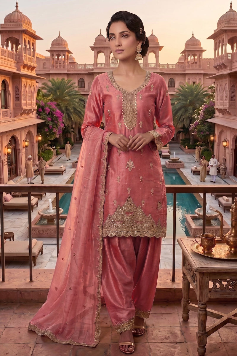 Stitched Pretty Gajri Heavy Crunchy Pakistani Farshi Salwar Kameez With Crunchy Dupatta