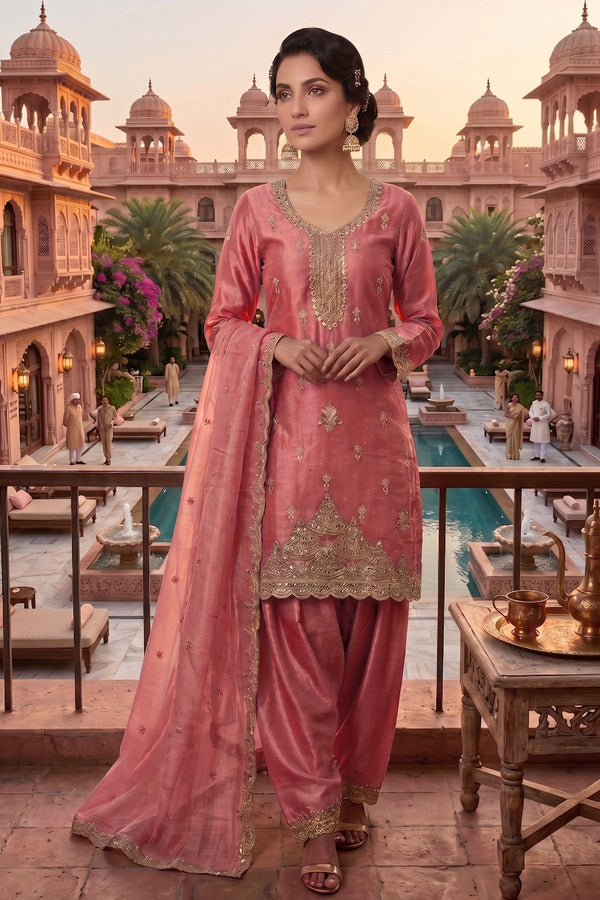 Stitched Pretty Gajri Heavy Crunchy Pakistani Farshi Salwar Kameez With Crunchy Dupatta
