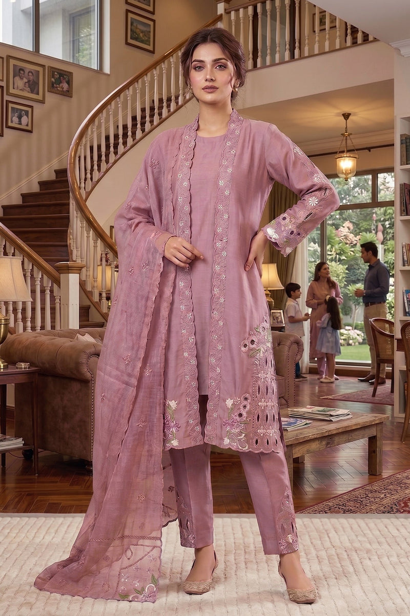 This Pakistani Suits Is One Of The Trending Dasti Pink Suit Cristal Viscous In This You Get Coty Which Give More Attractive Look In Any Occasion (Copy)