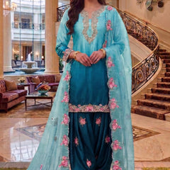 Hoor Tex Instagram Viral farshi salwar ready in shaded sky blue colour