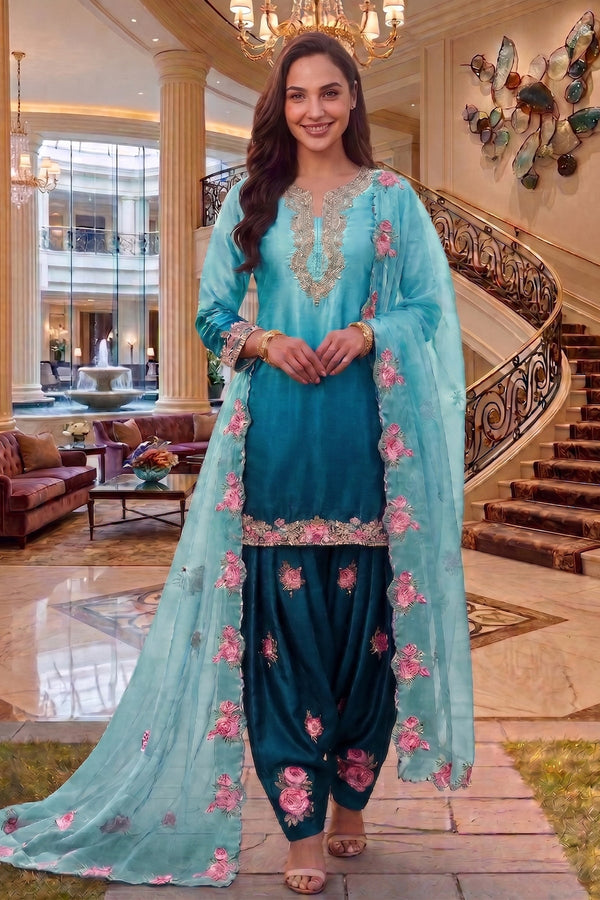 Hoor Tex Instagram Viral farshi salwar ready in shaded sky blue colour