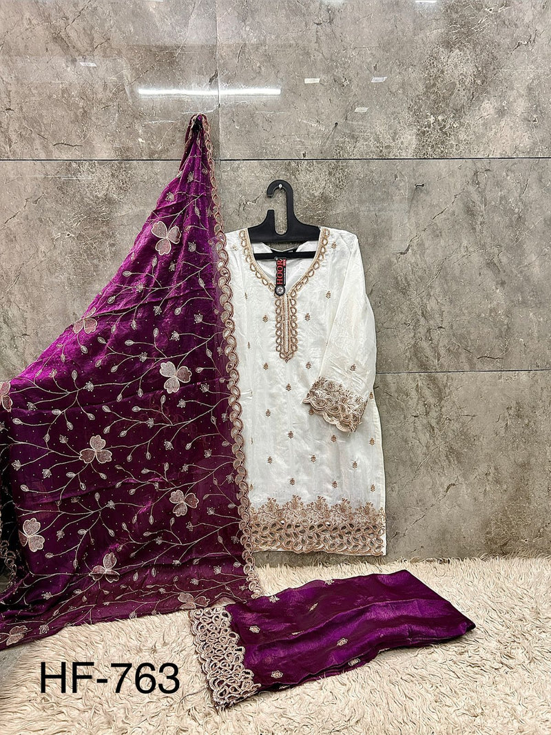 Trending Fabric Heavy Jimmy Choo With Contrast Wine Plazo & Dupatta In Different Embroidery Work