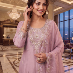 Heavy Pakistani Suit In Alfa Chiffon With Full Of Hand Work In Pink