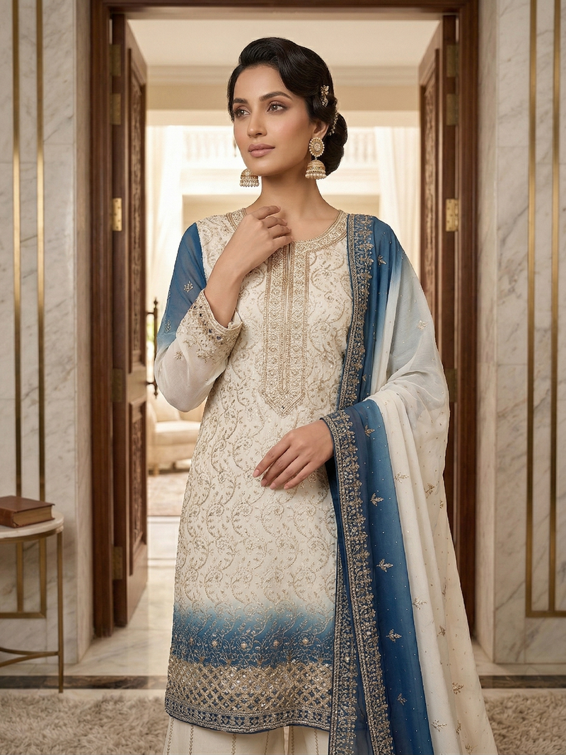 Hoor Tex Launch Bridal Suits In Simar Padding Including Shaded Style Blue In Russian Plazo