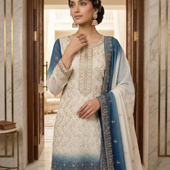 Hoor Tex Launch Bridal Suits In Simar Padding Including Shaded Style Blue In Russian Plazo