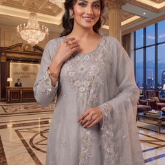 Heavy Pakistani Suit In Alfa Chiffon With Full Of Hand Work In Grey