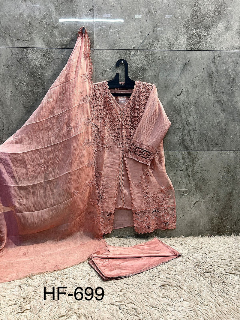Pakistani Suit Is Perfect For Any Occasion Peach Heavy Chiffon With Elegant Coty With Full Of Embroidery Work