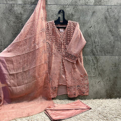Pakistani Suit Is Perfect For Any Occasion Peach Heavy Chiffon With Elegant Coty With Full Of Embroidery Work