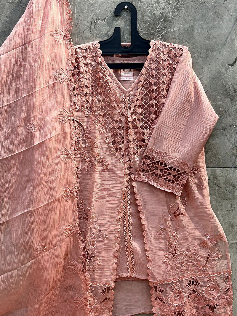 Pakistani Suit Is Perfect For Any Occasion Peach Heavy Chiffon With Elegant Coty With Full Of Embroidery Work
