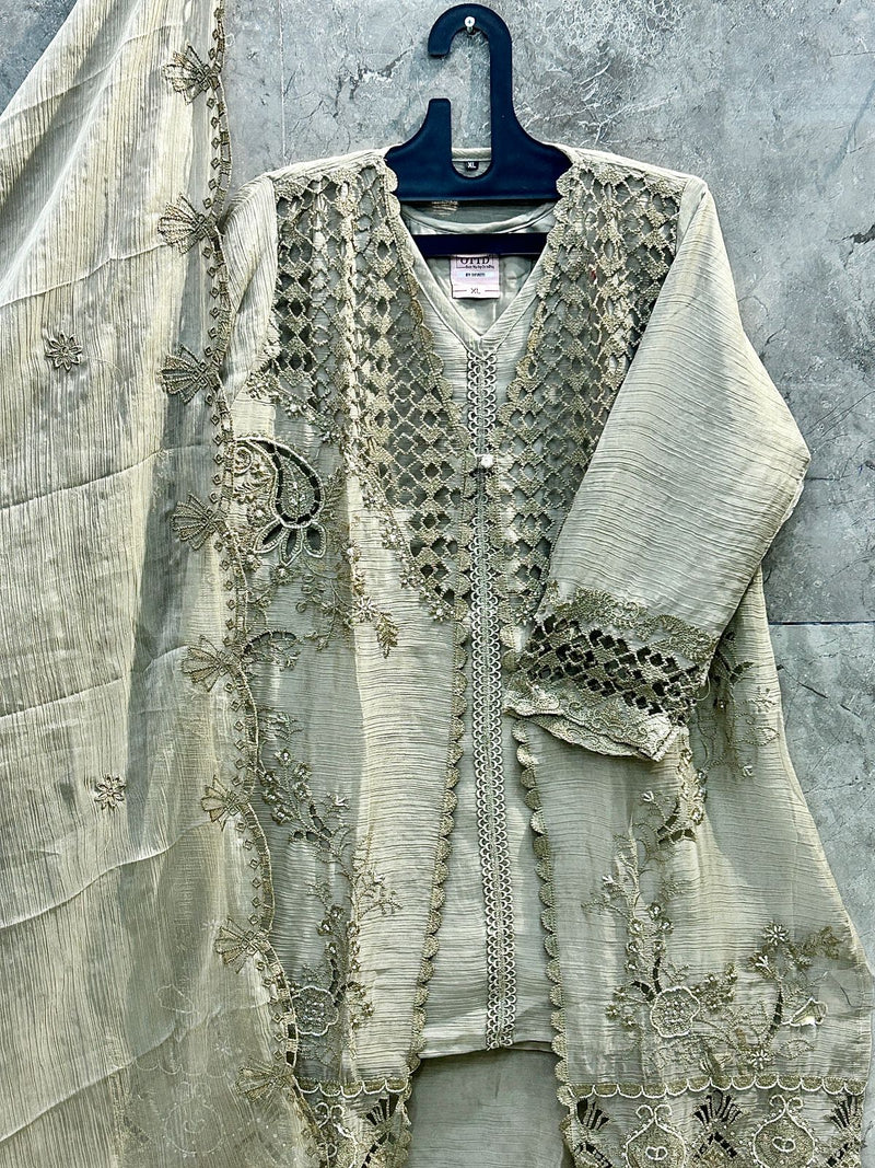 Pakistani Suit Is Perfect For Any Occasion Mehndi Heavy Chiffon With Elegant Coty With Full Of Embroidery Work