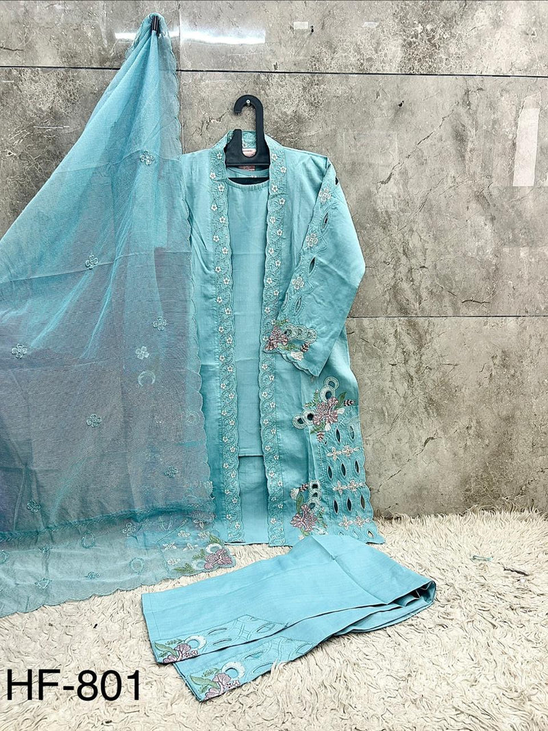 This Pakistani Suits Is One Of The Trending Sky Blue Suit Cristal Viscous In This You Get Coty Which Give More Attractive Look In Any Occasion (Copy) (Copy)