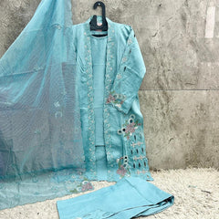 This Pakistani Suits Is One Of The Trending Sky Blue Suit Cristal Viscous In This You Get Coty Which Give More Attractive Look In Any Occasion (Copy) (Copy)