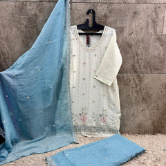 Latest Readymade Sky Blue Heavy Crunchy Handwork Pakistani Suit In Plazo