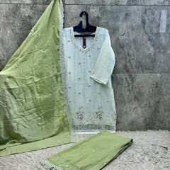 Latest Readymade Pista Heavy Crunchy Handwork Pakistani Suit In Plazo