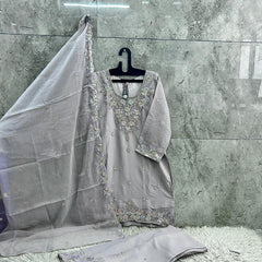 Heavy Pakistani Suit In Alfa Chiffon With Full Of Hand Work In Grey
