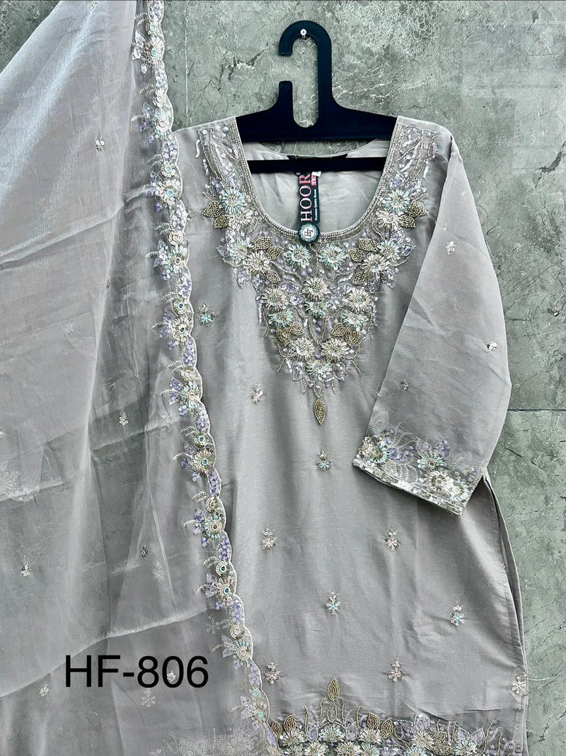 Heavy Pakistani Suit In Alfa Chiffon With Full Of Hand Work In Grey