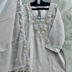 Heavy Pakistani Suit In Alfa Chiffon With Full Of Hand Work In Grey