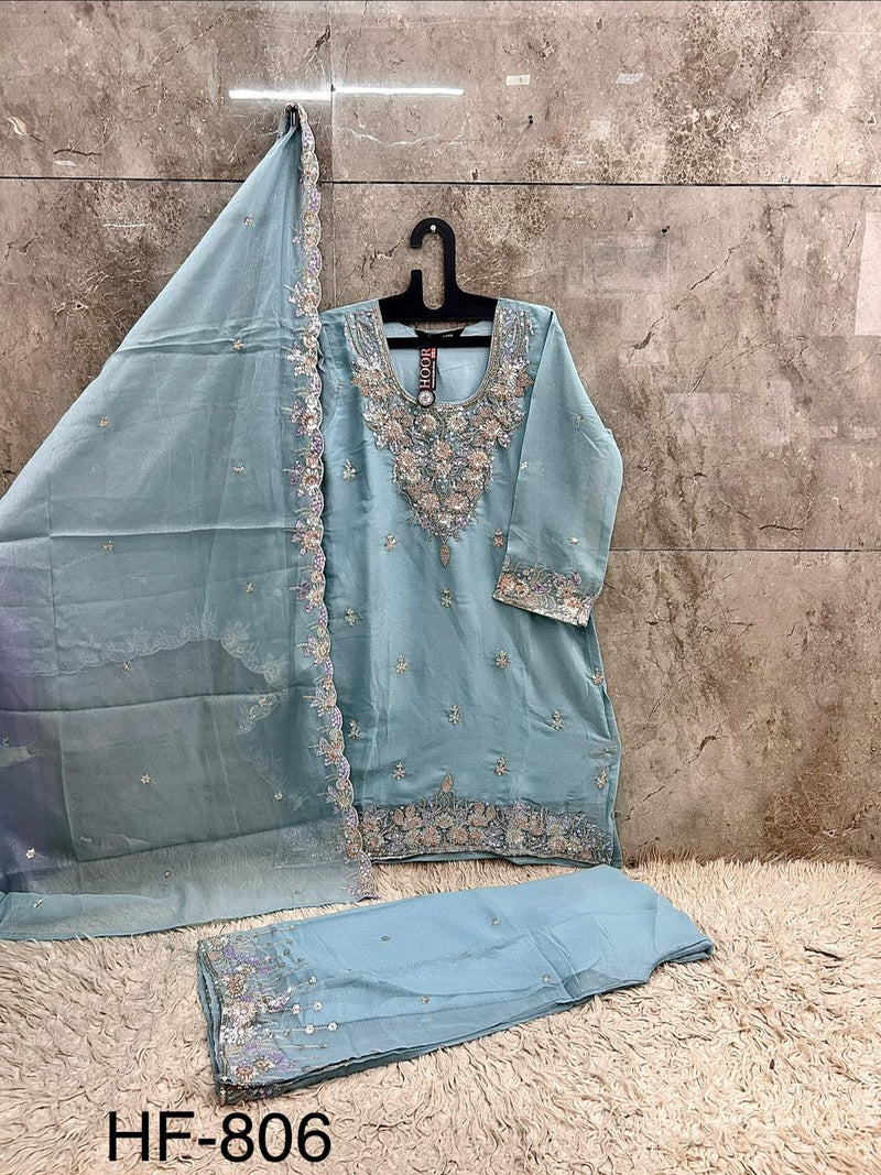Heavy Pakistani Suit In Alfa Chiffon With Full Of Hand Work In Blue