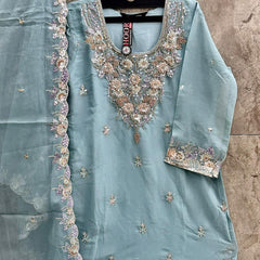 Heavy Pakistani Suit In Alfa Chiffon With Full Of Hand Work In Blue