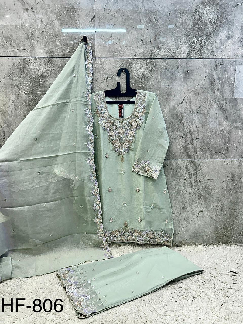 Heavy Pakistani Suit In Alfa Chiffon With Full Of Hand Work In Pista