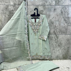 Heavy Pakistani Suit In Alfa Chiffon With Full Of Hand Work In Pista