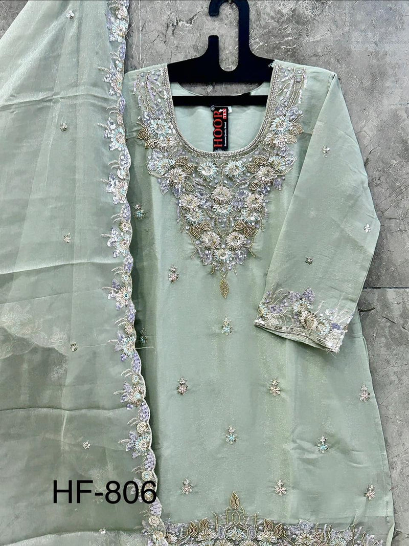 Heavy Pakistani Suit In Alfa Chiffon With Full Of Hand Work In Pista