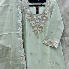 Heavy Pakistani Suit In Alfa Chiffon With Full Of Hand Work In Pista