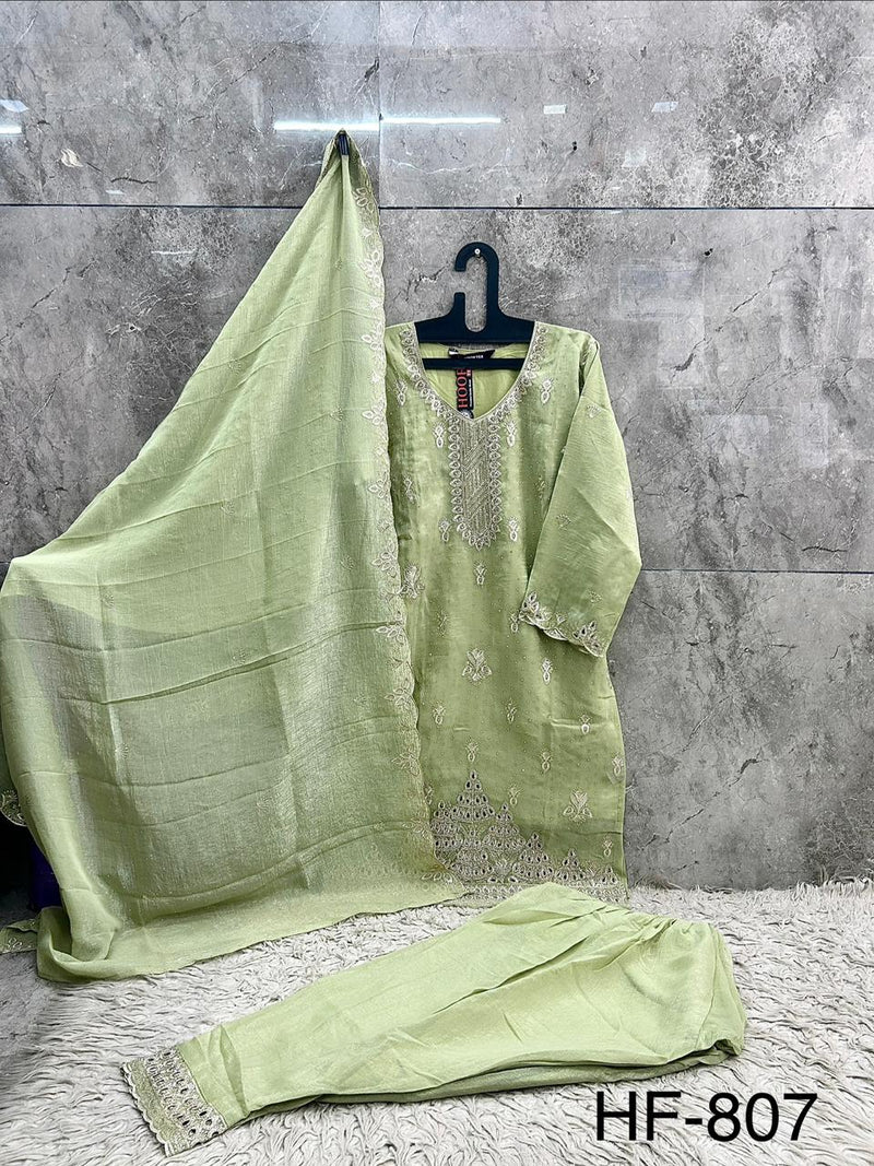 Stitched Pretty Pista Heavy Crunchy Pakistani Farshi Salwar Kameez With Crunchy Dupatta