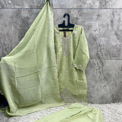 Stitched Pretty Pista Heavy Crunchy Pakistani Farshi Salwar Kameez With Crunchy Dupatta