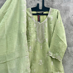 Stitched Pretty Pista Heavy Crunchy Pakistani Farshi Salwar Kameez With Crunchy Dupatta