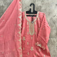 Stitched Pretty Gajri Heavy Crunchy Pakistani Farshi Salwar Kameez With Crunchy Dupatta