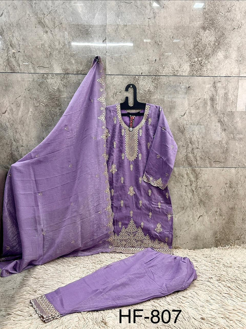 Stitched Pretty Purple Heavy Crunchy Pakistani Farshi Salwar Kameez With Crunchy Dupatta