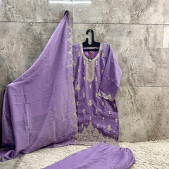 Stitched Pretty Purple Heavy Crunchy Pakistani Farshi Salwar Kameez With Crunchy Dupatta