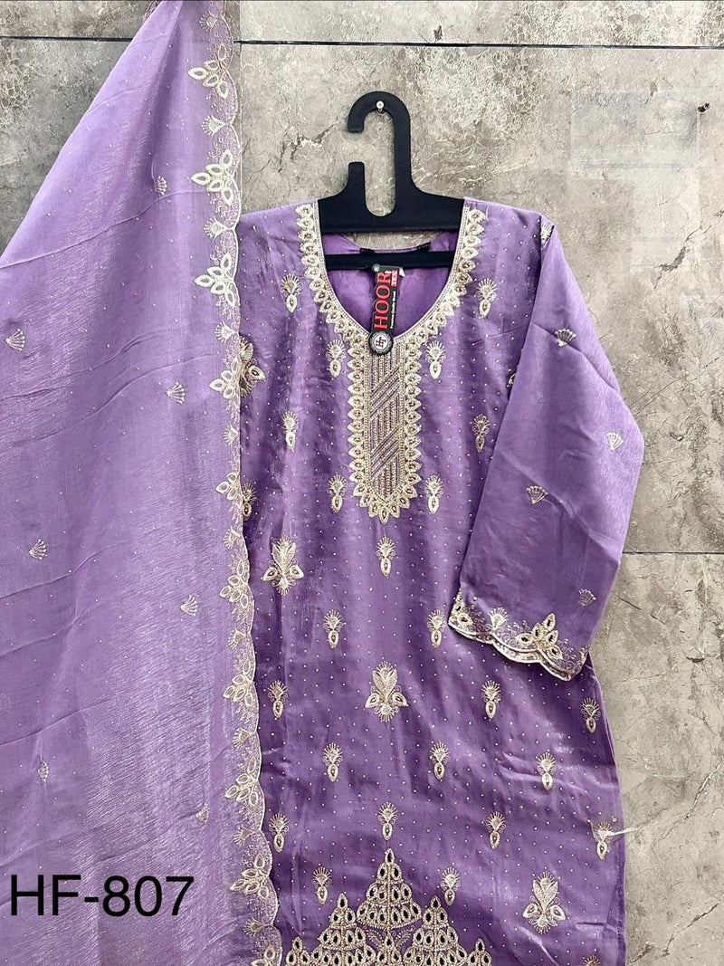 Stitched Pretty Purple Heavy Crunchy Pakistani Farshi Salwar Kameez With Crunchy Dupatta